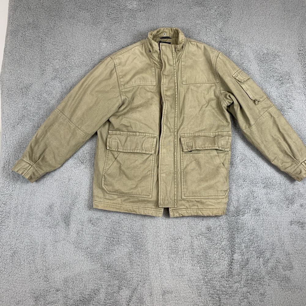 Celio‎ Bomber Jacket Men's Size Small Beige Canvas With Black Quilted Lining